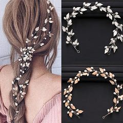 Silver Leaf Pearl Hair Vine for Bride