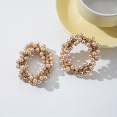 2pcs Faux Pearl Beaded Hair Tie Elastic Hair Ring