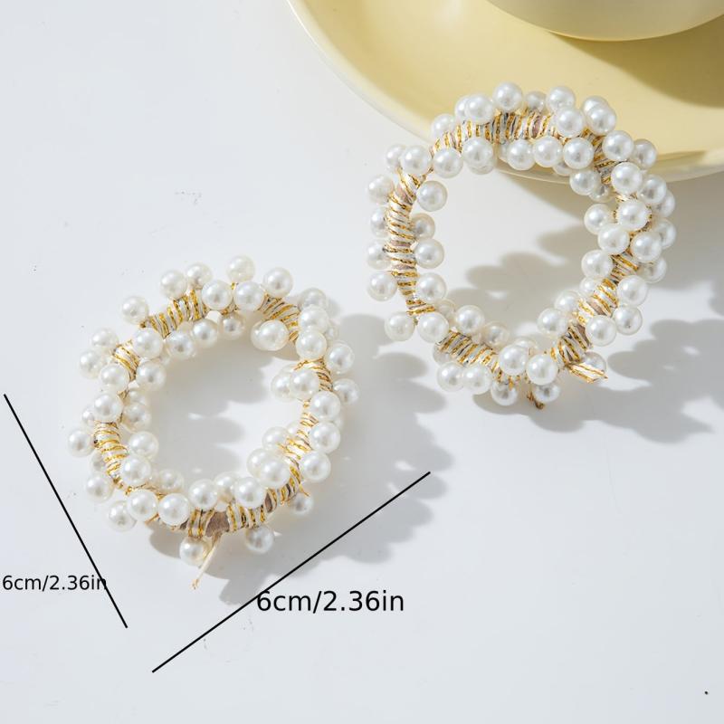 2pcs Faux Pearl Beaded Hair Tie Elastic Hair Ring