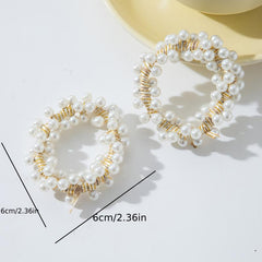2pcs Faux Pearl Beaded Hair Tie Elastic Hair Ring