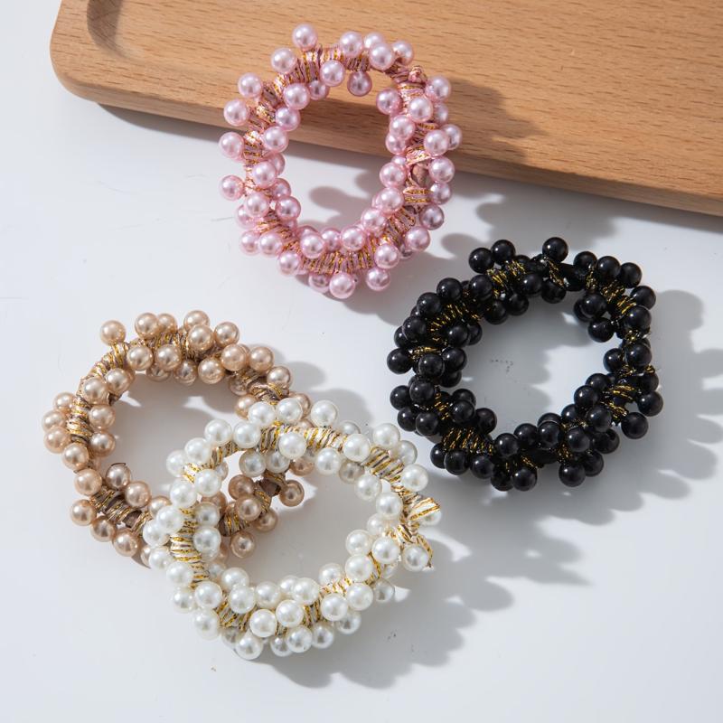 2pcs Faux Pearl Beaded Hair Tie Elastic Hair Ring
