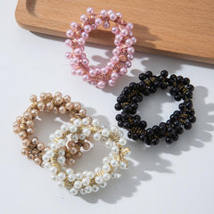 2pcs Faux Pearl Beaded Hair Tie Elastic Hair Ring