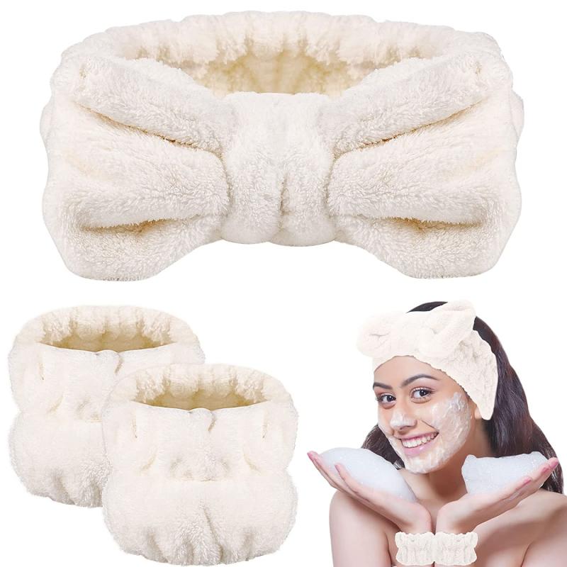 3pcs Face Wash Headband & Wristband Set Soft Spa Facial Makeup Skincare
