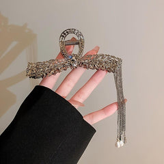 Metal Tassel Hair Claw Antique Pearl Rhinestone Hair Clip