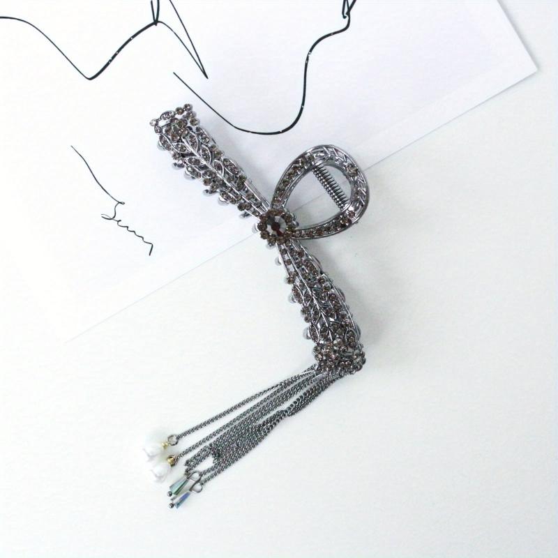 Metal Tassel Hair Claw Antique Pearl Rhinestone Hair Clip