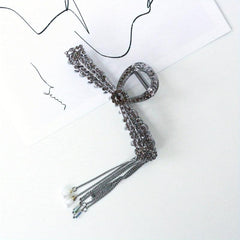 Metal Tassel Hair Claw Antique Pearl Rhinestone Hair Clip