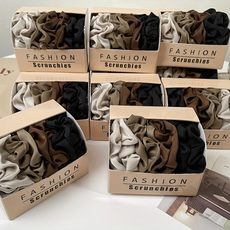 8pcs Solid Silk Hair Tie Vintage Ponytail Holder Elastic Headwear