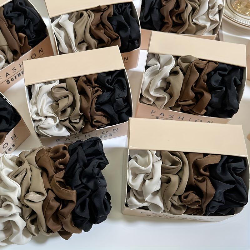 8pcs Solid Silk Hair Tie Vintage Ponytail Holder Elastic Headwear