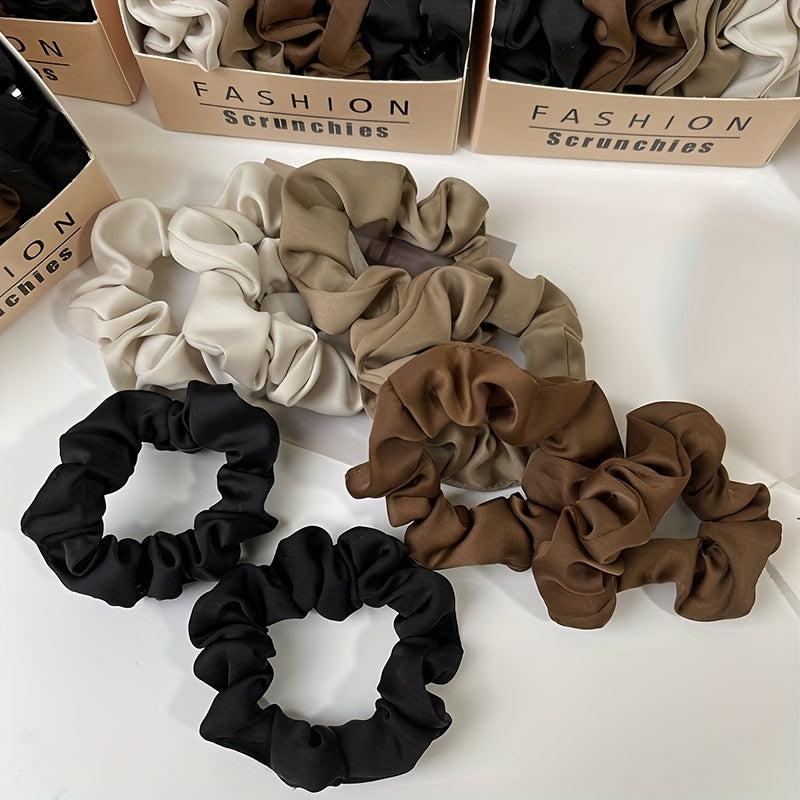 8pcs Solid Silk Hair Tie Vintage Ponytail Holder Elastic Headwear