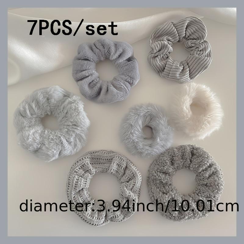 7pcs Women Plush Fur Hair Scrunchies Ponytail Holder Hair Ties