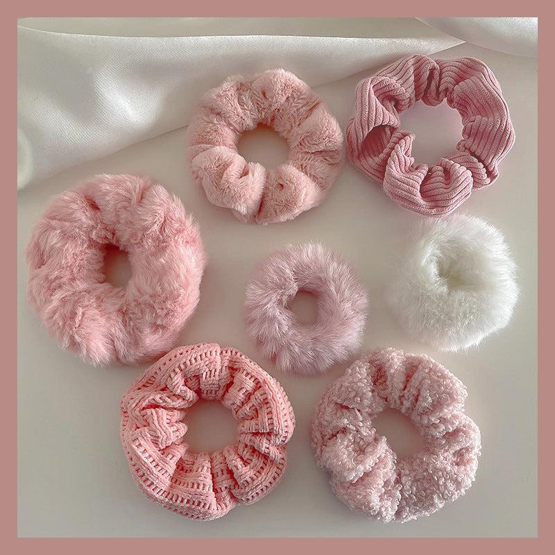 7pcs Women Plush Fur Hair Scrunchies Ponytail Holder Hair Ties