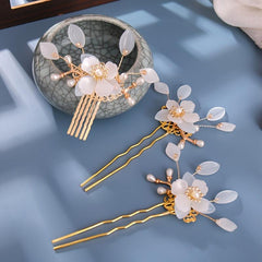 Vintage Flower Faux Pearl Hair Pin U Shaped Chignon Wedding Bobby Pins