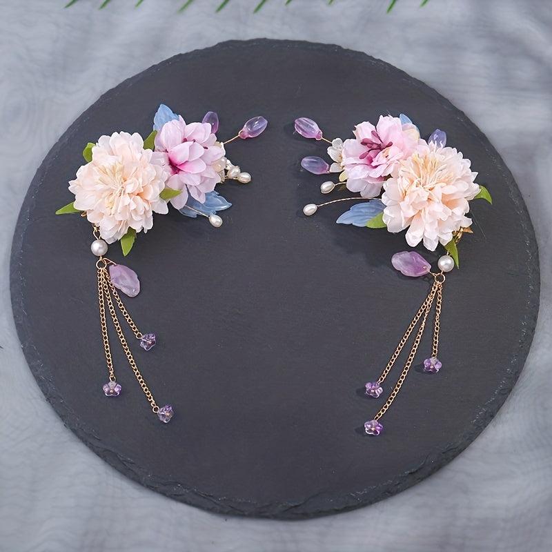 Chinese Style Flower Headpiece with Beaded Pendant Hair Accessories