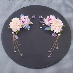 Chinese Style Flower Headpiece with Beaded Pendant Hair Accessories