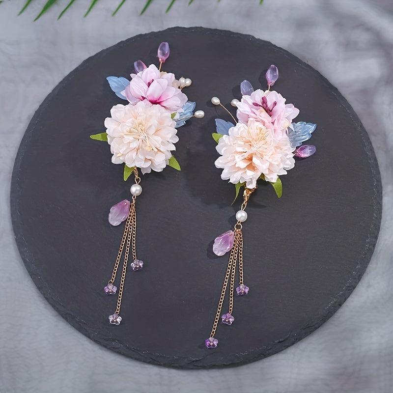 Chinese Style Flower Headpiece with Beaded Pendant Hair Accessories