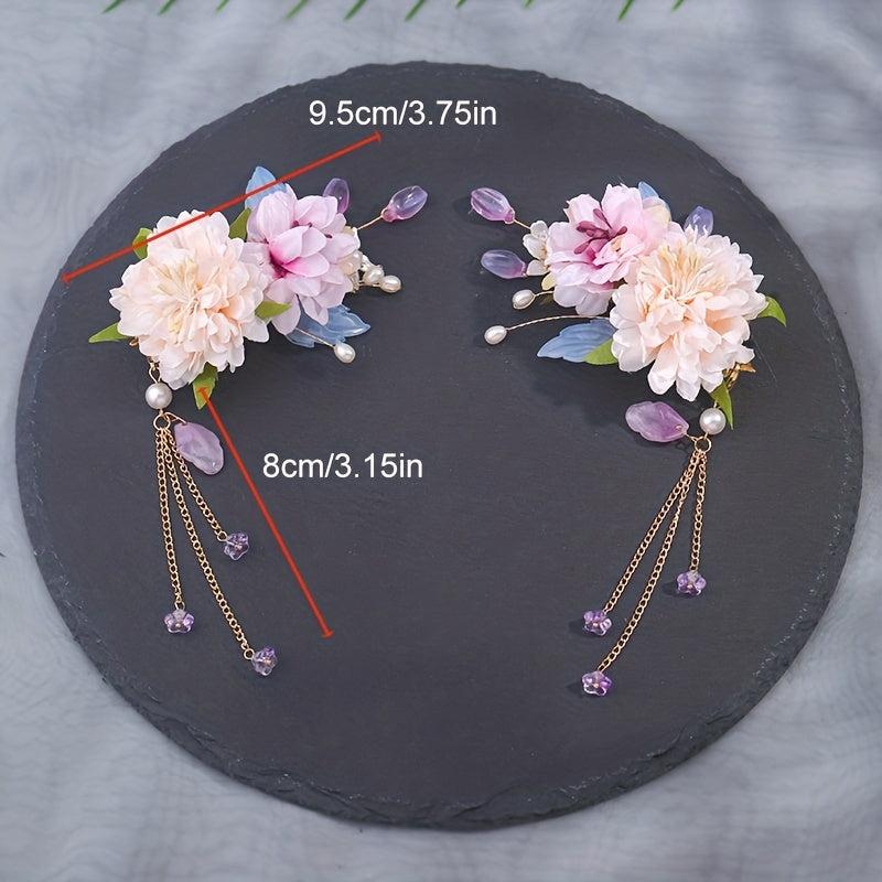 Chinese Style Flower Headpiece with Beaded Pendant Hair Accessories