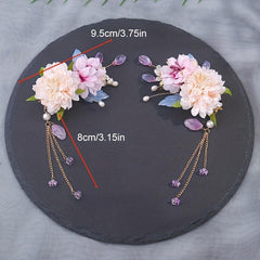 Chinese Style Flower Headpiece with Beaded Pendant Hair Accessories