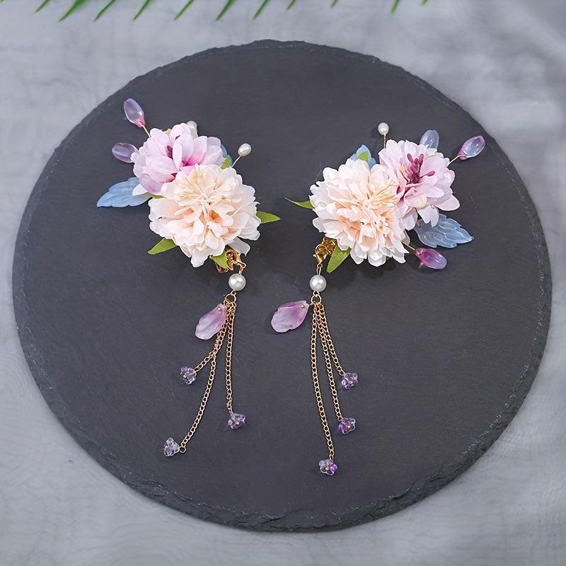 Chinese Style Flower Headpiece with Beaded Pendant Hair Accessories