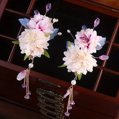 Chinese Style Flower Headpiece with Beaded Pendant Hair Accessories