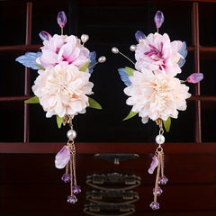 Chinese Style Flower Headpiece with Beaded Pendant Hair Accessories