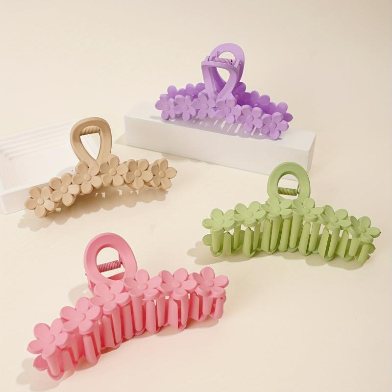 4pcs Flower Solid Hair Claw Non Slip Matte Style Shark Claw For Thick Hair