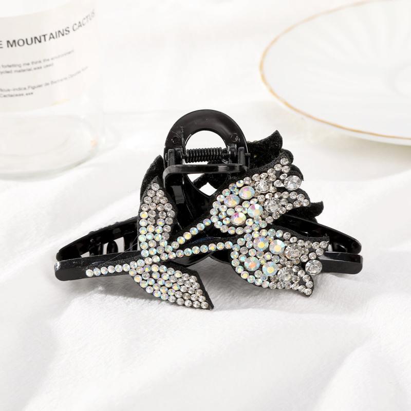 Rhinestone Double Flower Hair Clip Crystal Hairpin Barrette Comb Claw