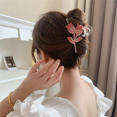 Rhinestone Double Flower Hair Clip Crystal Hairpin Barrette Comb Claw
