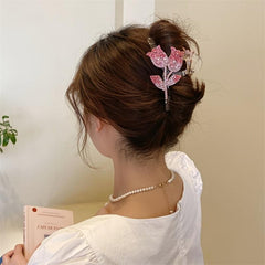 Rhinestone Double Flower Hair Clip Crystal Hairpin Barrette Comb Claw