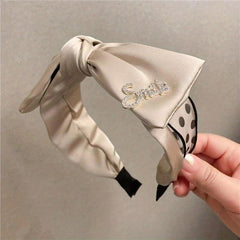 Rhinestone Headband Wide Brim Bow Hair Band Retro Letter Head
