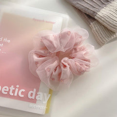 Floral Pattern Organza Scrunchies Hair Tie Large Hair Rope Hair Ring