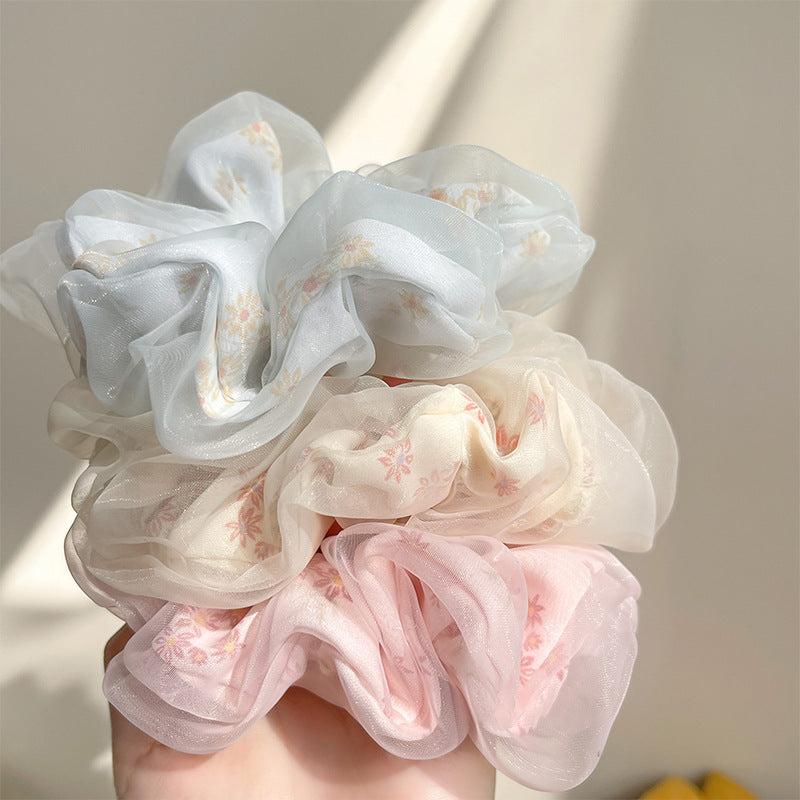 Floral Pattern Organza Scrunchies Hair Tie Large Hair Rope Hair Ring