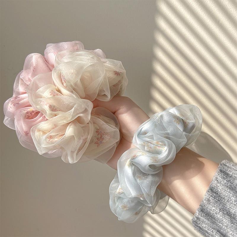 Floral Pattern Organza Scrunchies Hair Tie Large Hair Rope Hair Ring