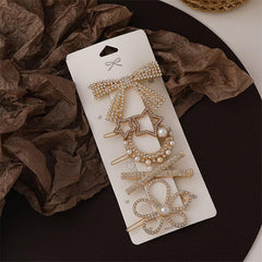 Vintage Geometric Hair Clips Set with Faux Pearl and Crystal Acrylic