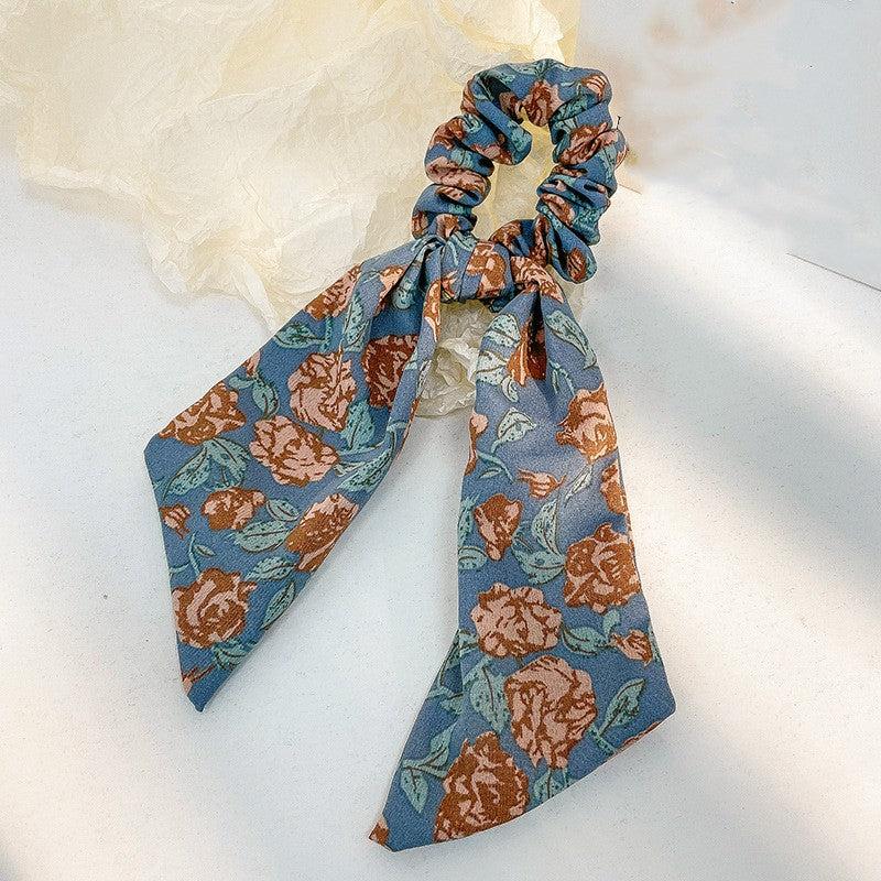 Floral Bowknot Hair Scarf Scrunchies Elastic Hair Tie Ponytail Holder