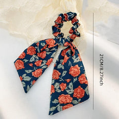 Floral Bowknot Hair Scarf Scrunchies Elastic Hair Tie Ponytail Holder