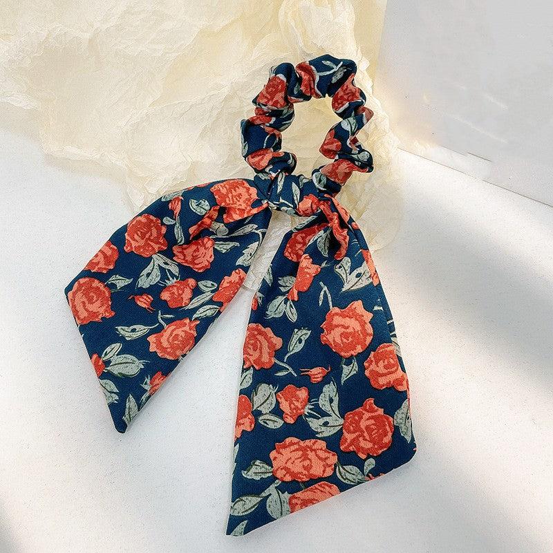 Floral Bowknot Hair Scarf Scrunchies Elastic Hair Tie Ponytail Holder