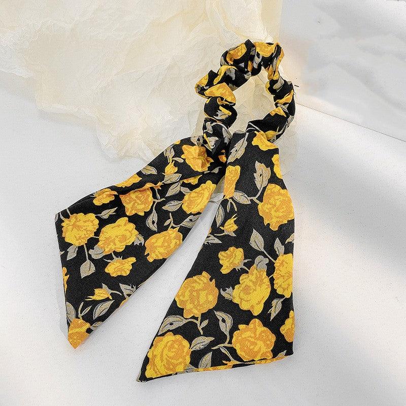 Floral Bowknot Hair Scarf Scrunchies Elastic Hair Tie Ponytail Holder