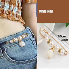 Rhinestone & Pearl Brooch Pin Waist Tightener Buckle Clothing Accessory