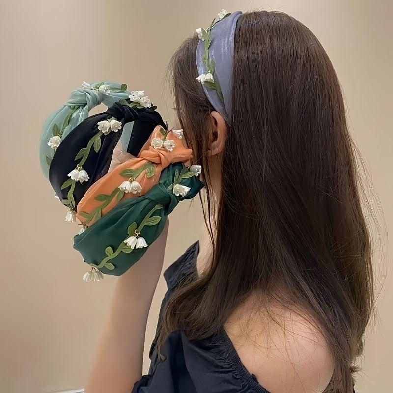 Lily Flower Headbands Wide Top Turban Headband Vintage Fabric Hair Band