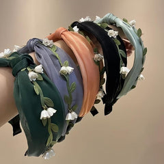 Lily Flower Headbands Wide Top Turban Headband Vintage Fabric Hair Band