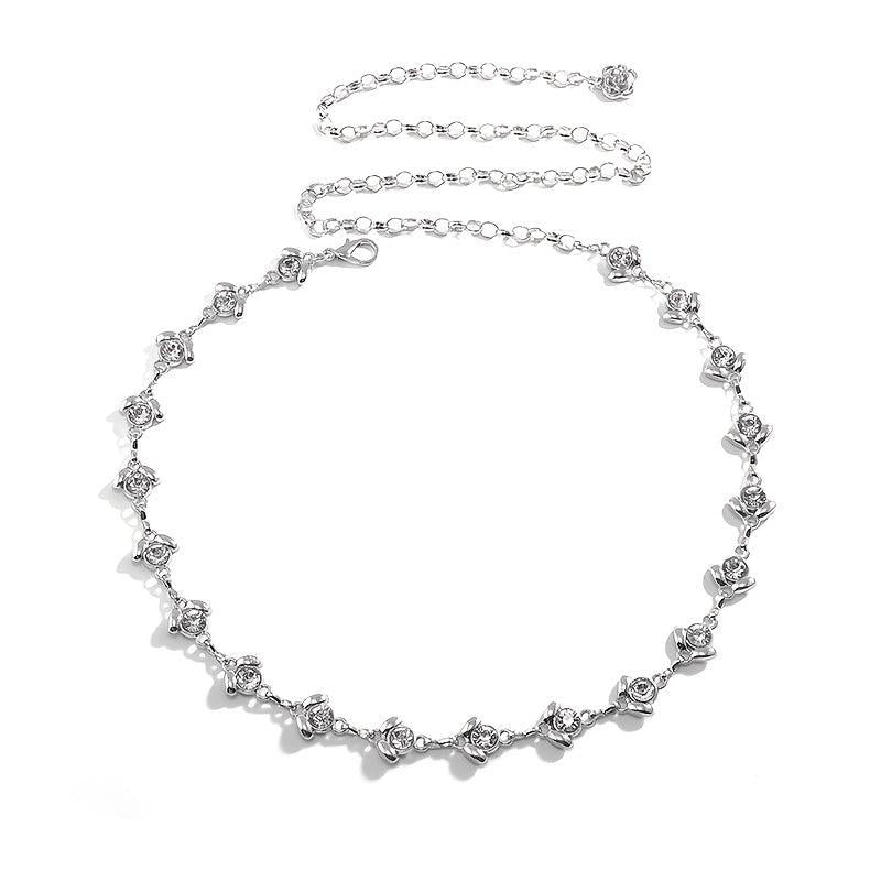 Women's Metal Chain Belt with Rhinestone Head Piece