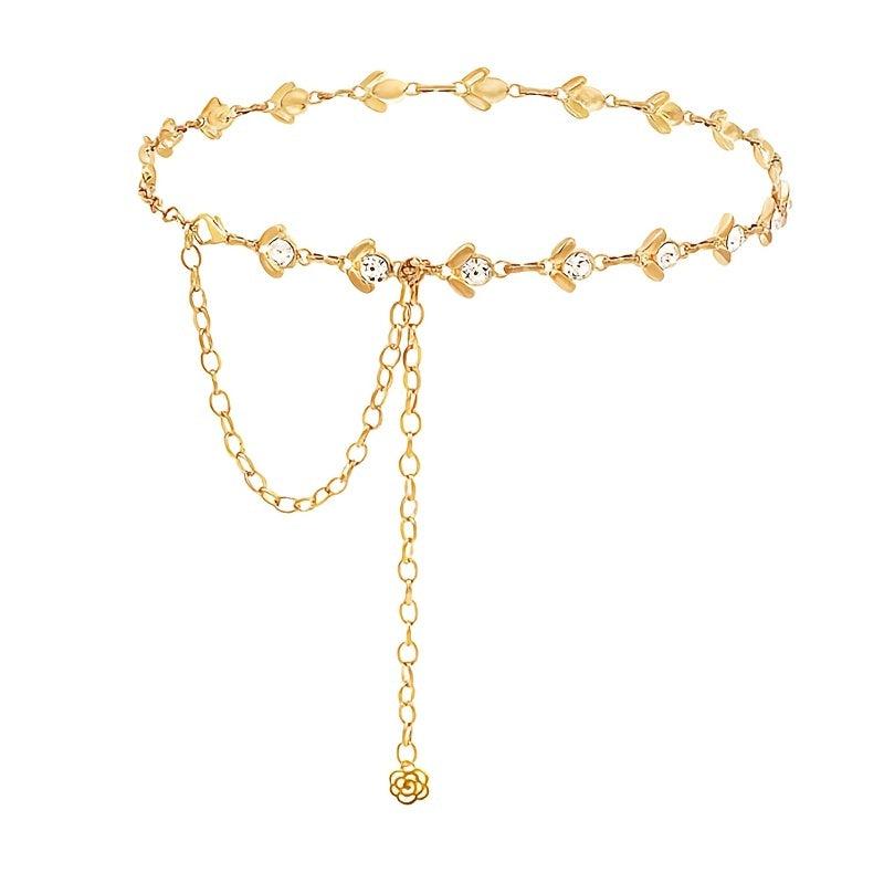 Women's Metal Chain Belt with Rhinestone Head Piece