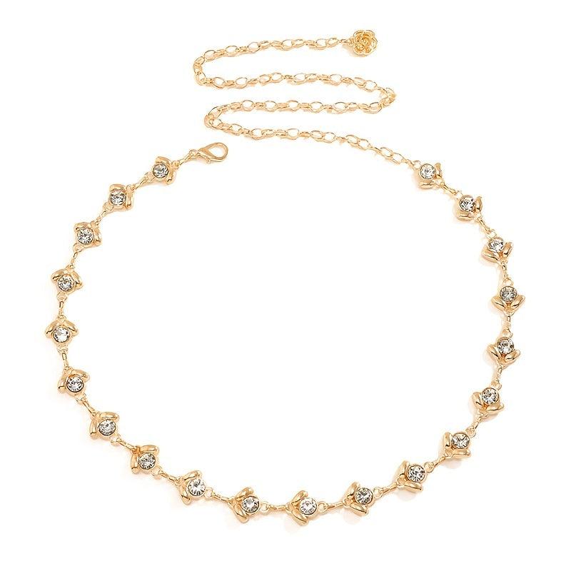 Women's Metal Chain Belt with Rhinestone Head Piece