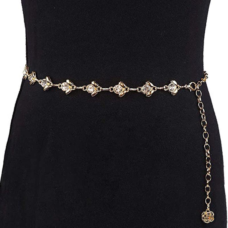 Women's Metal Chain Belt with Rhinestone Head Piece