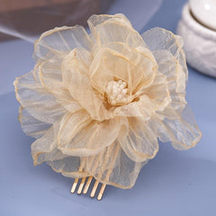 Vintage Chinese Style Silk Flower Hair Comb Hanfu Hairpin