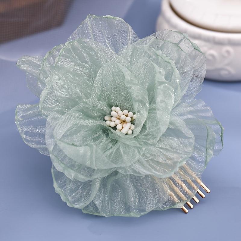 Vintage Chinese Style Silk Flower Hair Comb Hanfu Hairpin