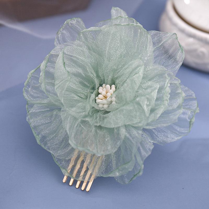 Vintage Chinese Style Silk Flower Hair Comb Hanfu Hairpin