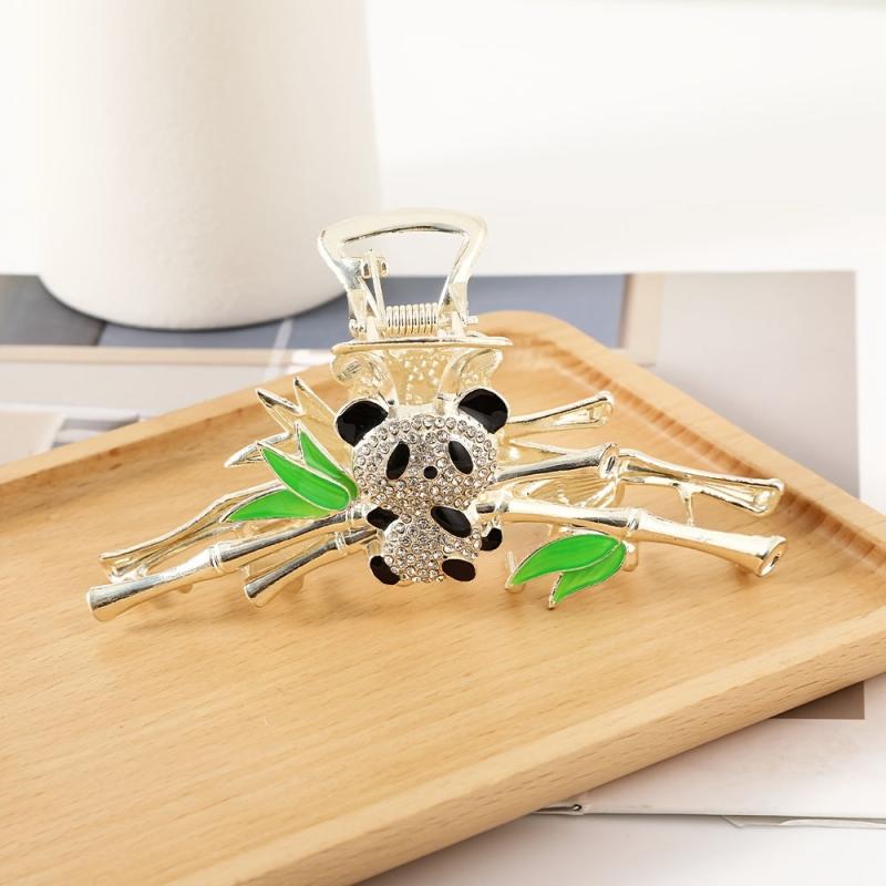 Panda Bamboo Claw Clip Rhinestones Metal Hair Accessory