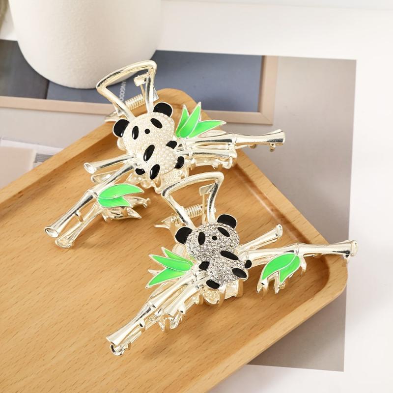 Panda Bamboo Claw Clip Rhinestones Metal Hair Accessory