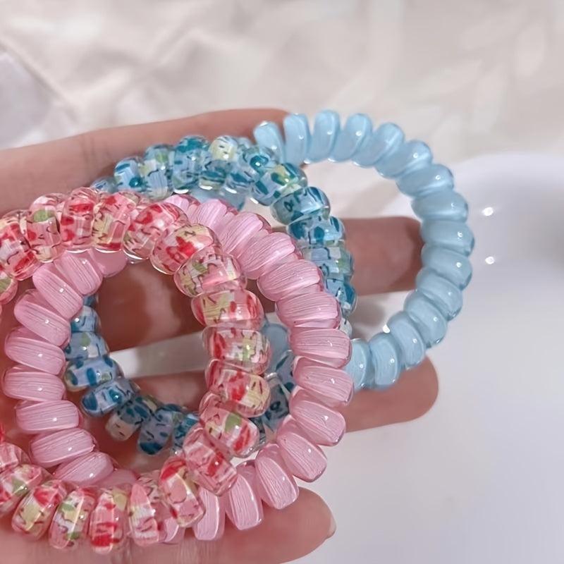 6pcs Spiral Hair Tie Small Coil Phone Cord No Crease Hair Accessories